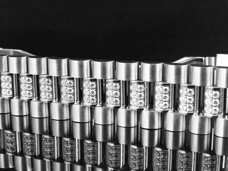 Mens White Gold Finish Stainless Steel Presidential Lab Diamond Bracelet (18MM)