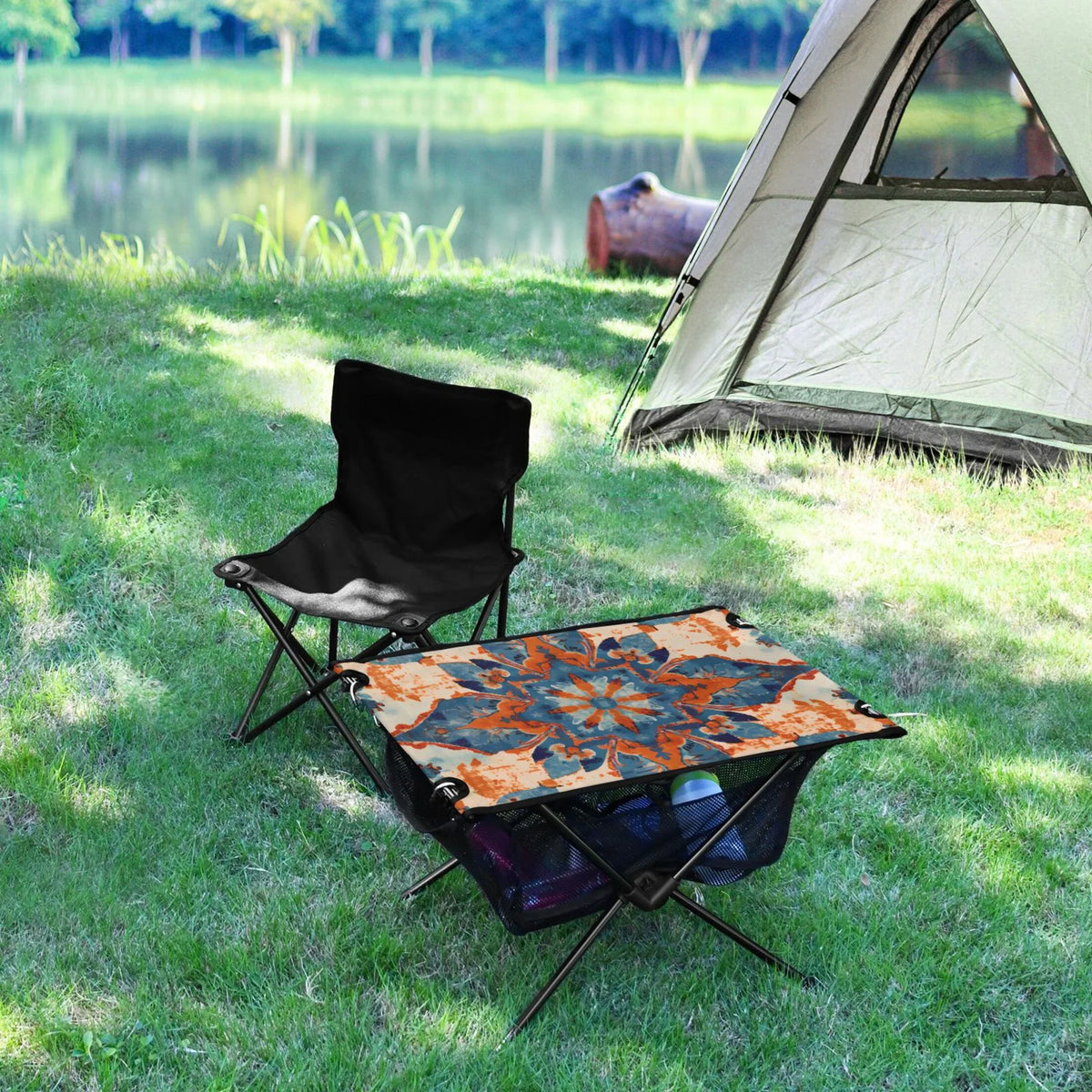 Mandala Pattern Camping Folding Table Portable Beach Table with Storage Bag Compact Picnic Table for Outdoor Travel Fishing BBQ