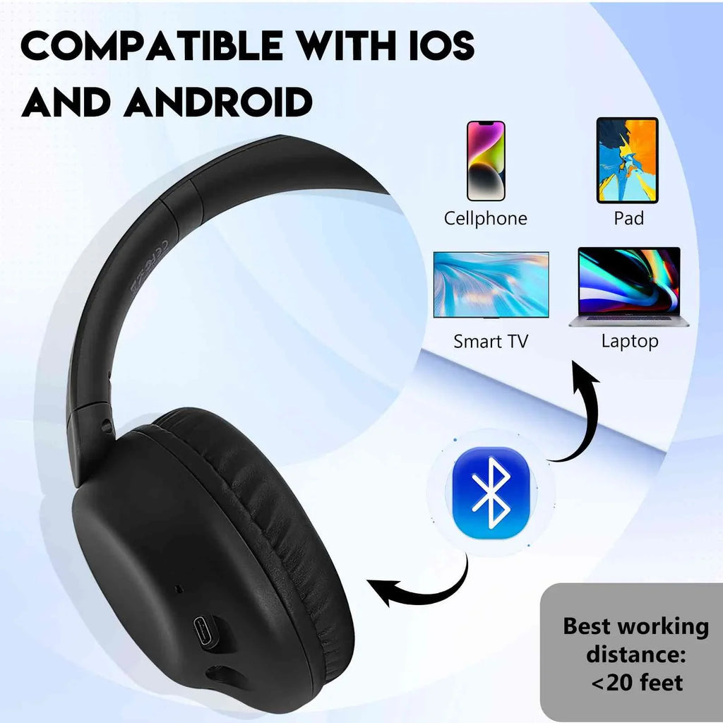 UrbanX UX991 Wireless Bluetooth Stereo Earphones High Resolution Audio Deep Bass Superior Comfort Over The Ear Headphones with Mic for HTC Exodus 1 phone Call Support