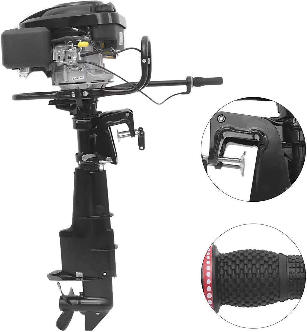 MONIPA Black Heavy Duty Outboard Motor 7.5HP 4 Stroke Outboard Motor vessel Engine with Air Cooling System for Aquaculture Fishing Outdoor Adventure