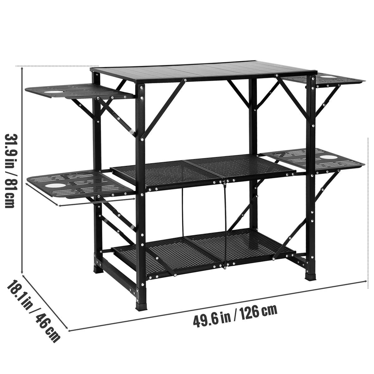 SKYSHALO Folding Portable Cook Station 5 Tables & 2 Shelves Camping Kitchen Table