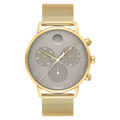 Movado Face 43MM Yellow Gold Ion-Plated Steel Case, Mesh Band Grey Dial Watch 3640052
