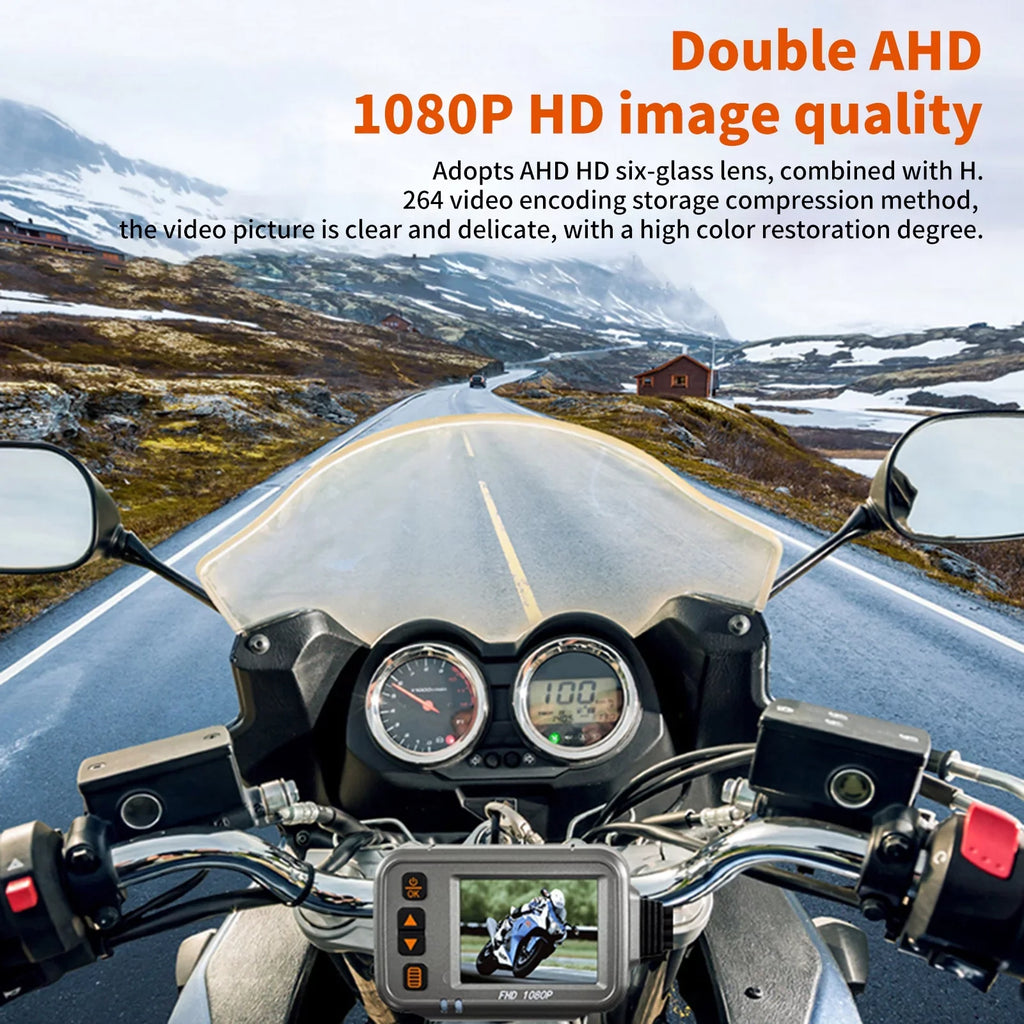 Aibecy Motorcycle Dash Cam,WiFi Dual 1080p Motorbike Camera ,120° Wide Angle,Parking Monitoring, Timed Recording After Flameout Full Body Waterproof Night Vision With 32G storage card