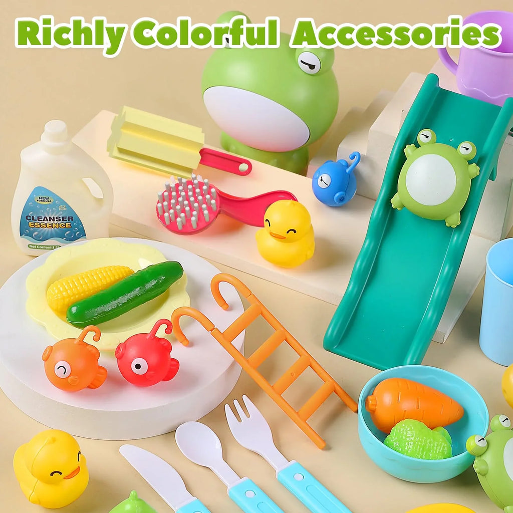 Play Sink with Running liquid, Kitchen Sink Toys with Upgraded Electric Faucet, Play Kitchen Toy Accessories, Pool Floating Fishing Toys for liquid Play, Kids Role Play Dishwasher Toy