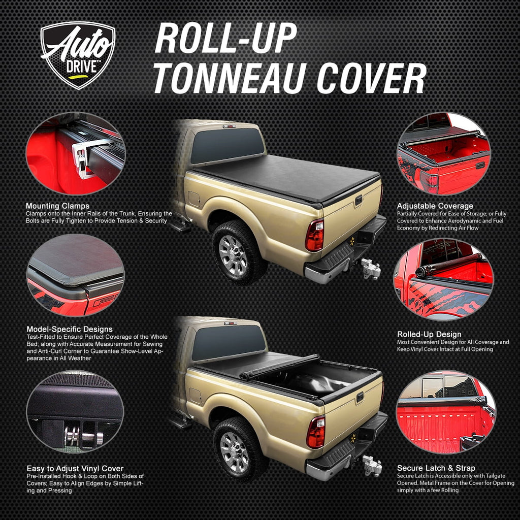 Auto Drive Soft Roll up Truck Bed Tonneau protector Fits 04-12 Chevy Colorado / GMC Canyon 6Ft Bed