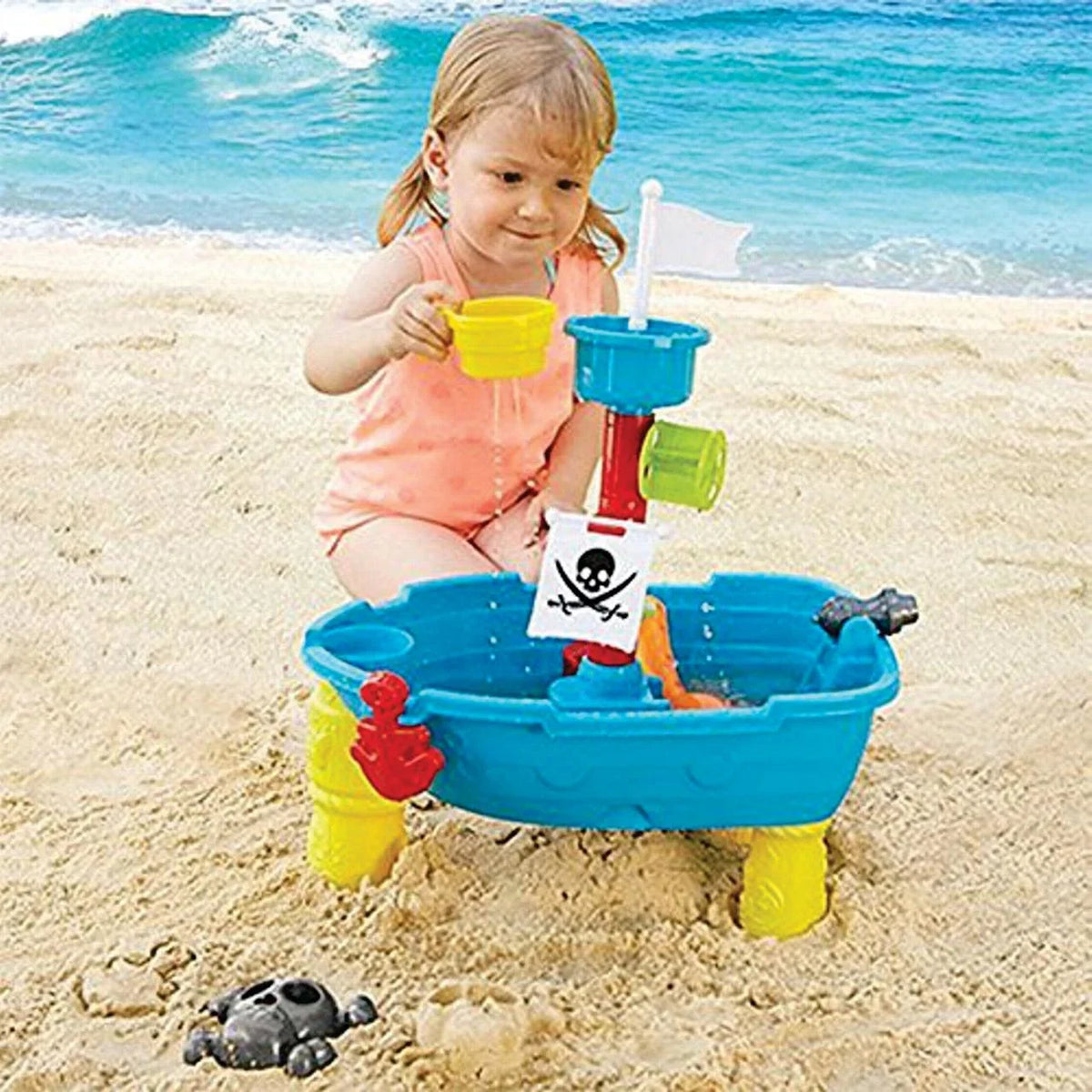Beach Toy Pirate Ship Sandboxes 21 Pcs Sand liquid Table for Boys Girls Toddlers + 3 Y Mundo Toys