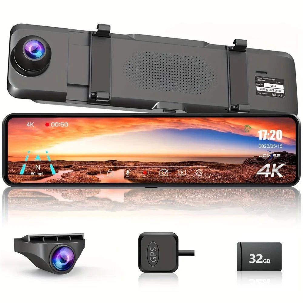 VVCAR  Dual Dash Cam 4K UHD  11" IPS Rearview Mirror Car DVR Camera Front Rear Video Recorder