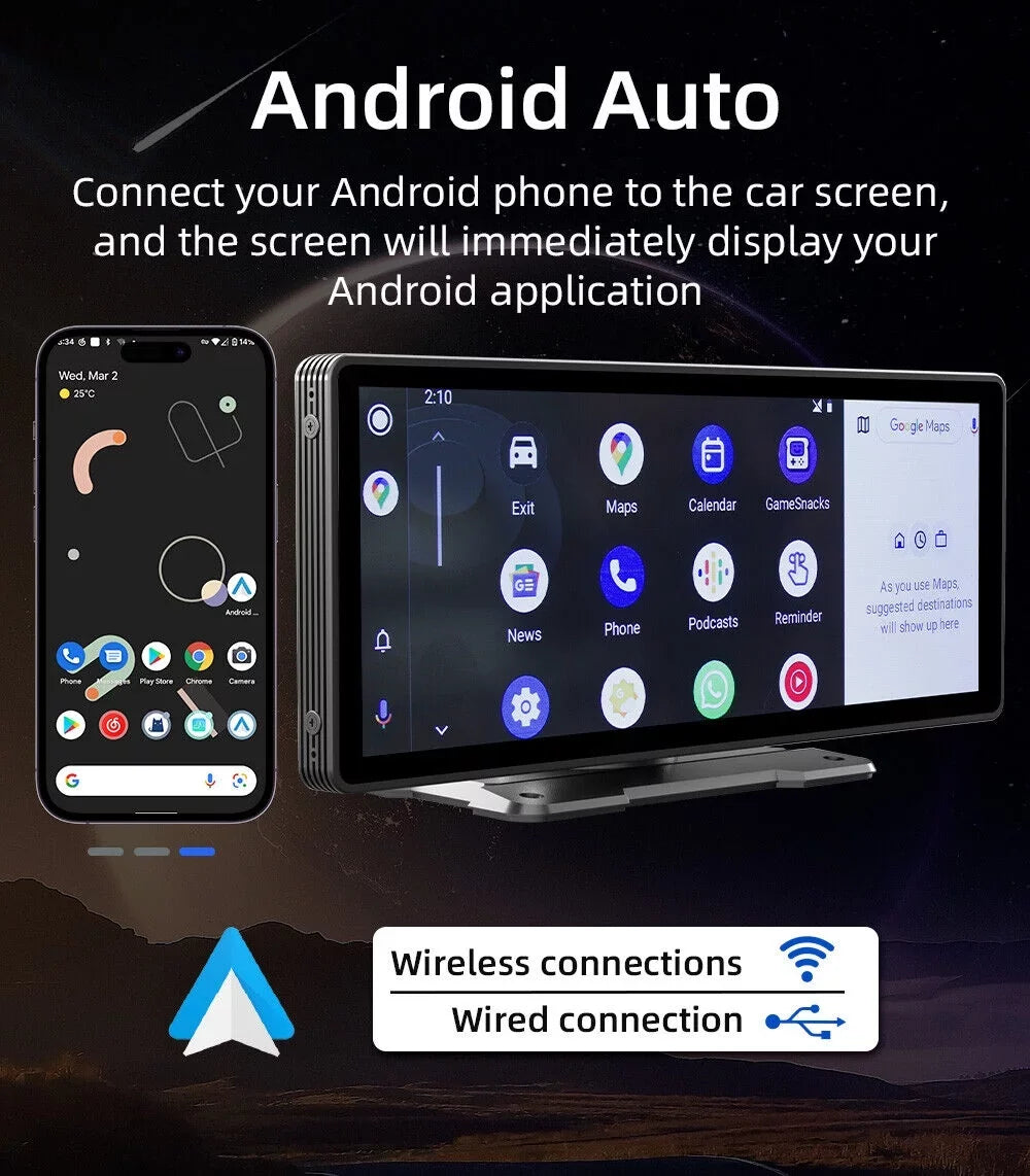 Portable Car Stereo Wireless  CarPlay & Android Auto, Car Radio 10.26" Touchscreen, Bluetooth5.0, Mirror Link, Maps Navigation, Voice Control,AUX Cable Vehicles