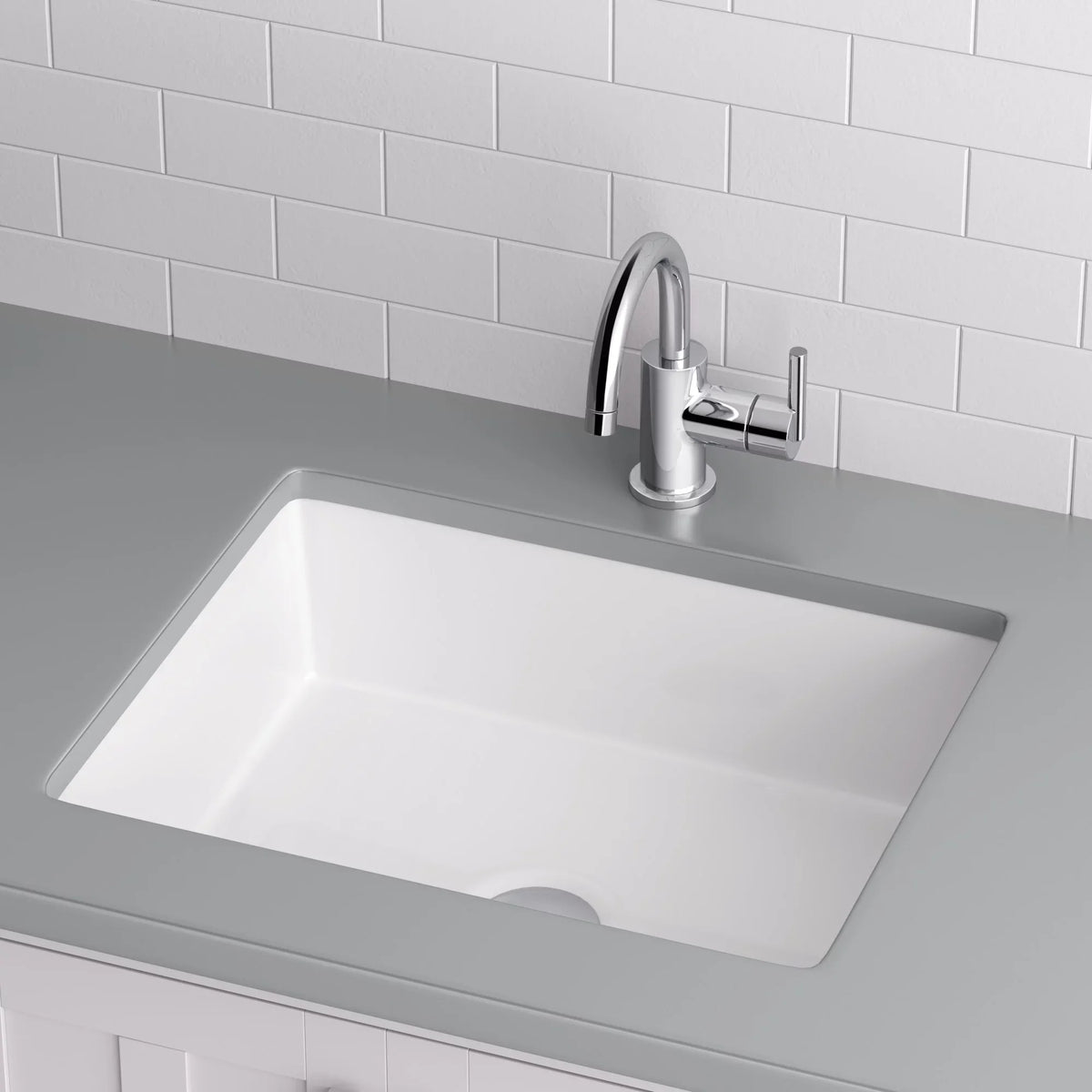 Rectangular Undermount Bathroom Sink with Rear Overflow, White. Miseno  17 x 13 in