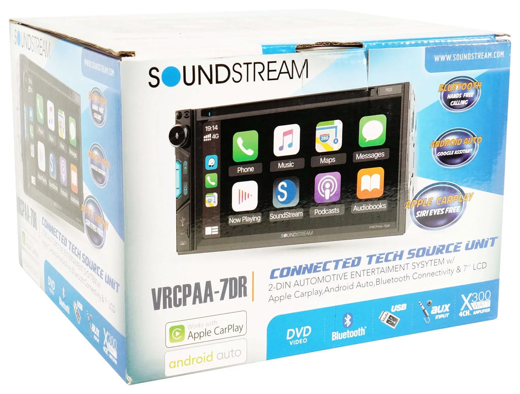 Soundstream VRCPAA-7DR 7" Car Monitor DVD Receiver w/CARPLAY/ANDROID AUTO+Camera