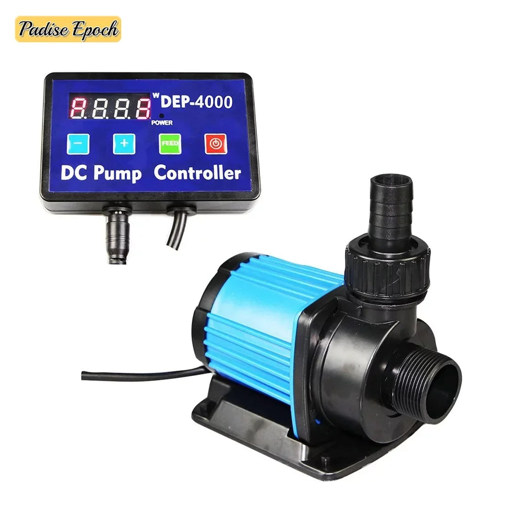 Aquarium 24 V DC Quiet Return Pump with Controller 1052 GPH Submersible and Inline liquid Pump with Feeding Mode and Memory Function for Fish Tank Pond Fountain and Sump Circulation