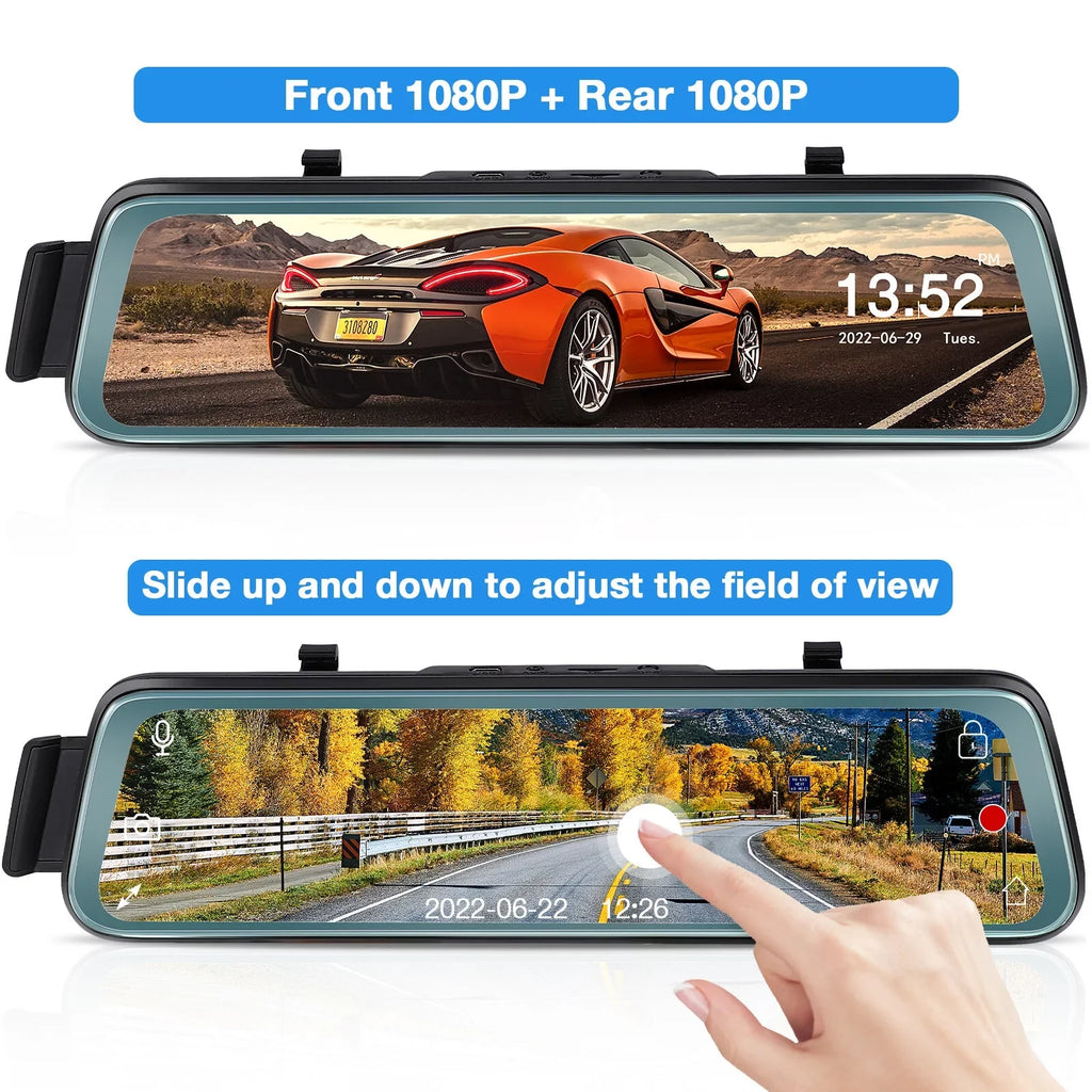 Cheefull 10' Mirror Camera Front and Rear 1080P Backup Camera  ' Mirror Dash Cam Rear ViewFHD Full Touch Screen w Loop Recording, G-Sensor, Parking Monitor 170° Wide Angle
