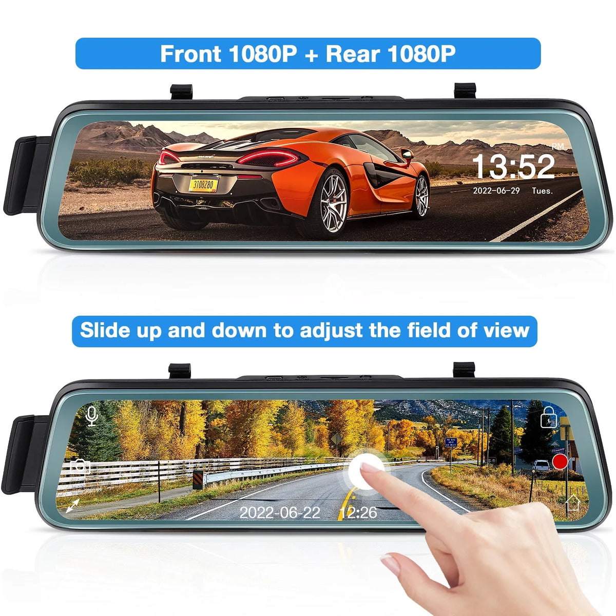 Cheefull 10' Mirror Camera Front and Rear 1080P Backup Camera  ' Mirror Dash Cam Rear ViewFHD Full Touch Screen w Loop Recording, G-Sensor, Parking Monitor 170° Wide Angle