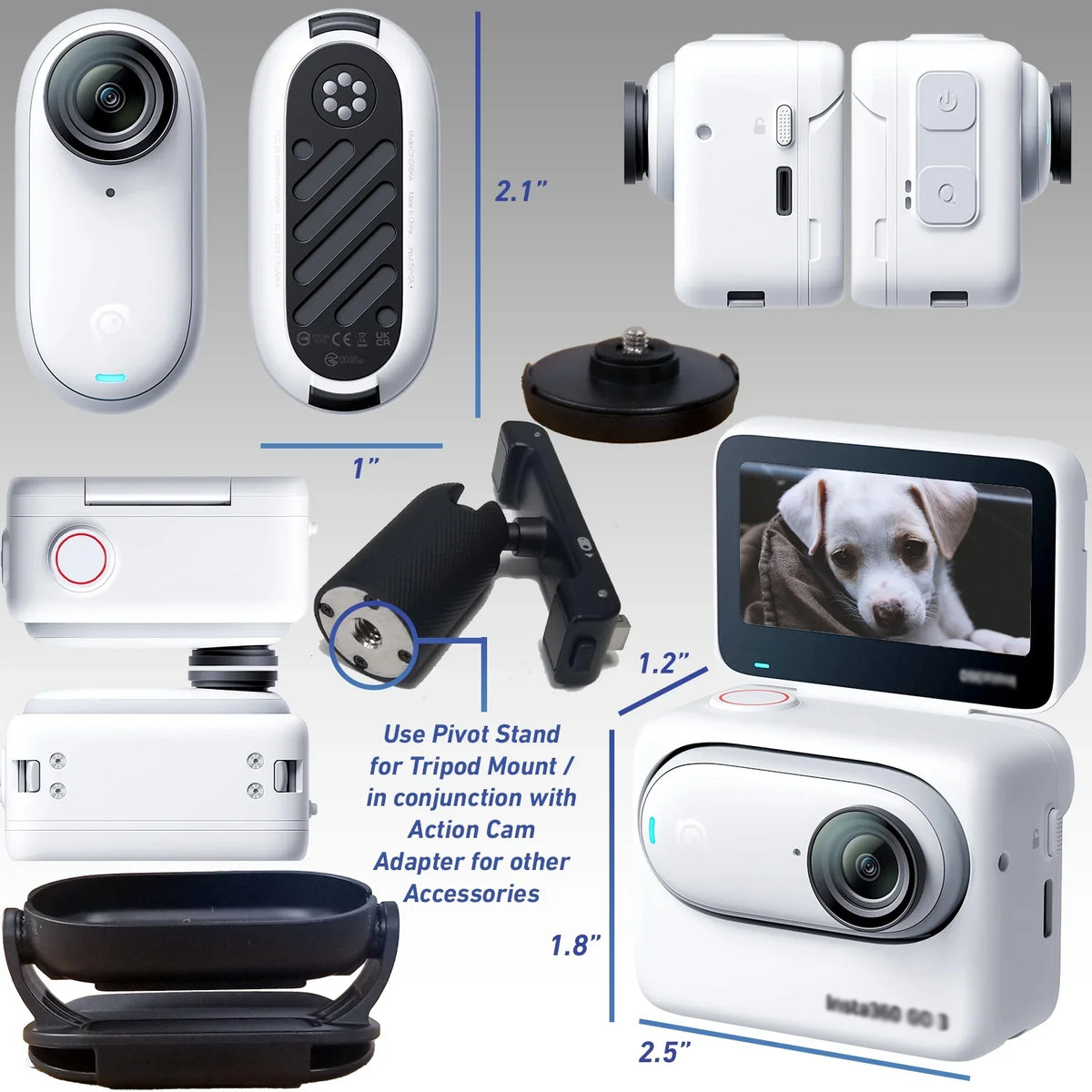 Ultimaxx Advanced Insta360 GO 3 Action Camera Bundle (32GB) - Includes: 1/4” Screw Adapter for Action Cam Mounts, Mini Metal Dolly & More (25pc Bundle)