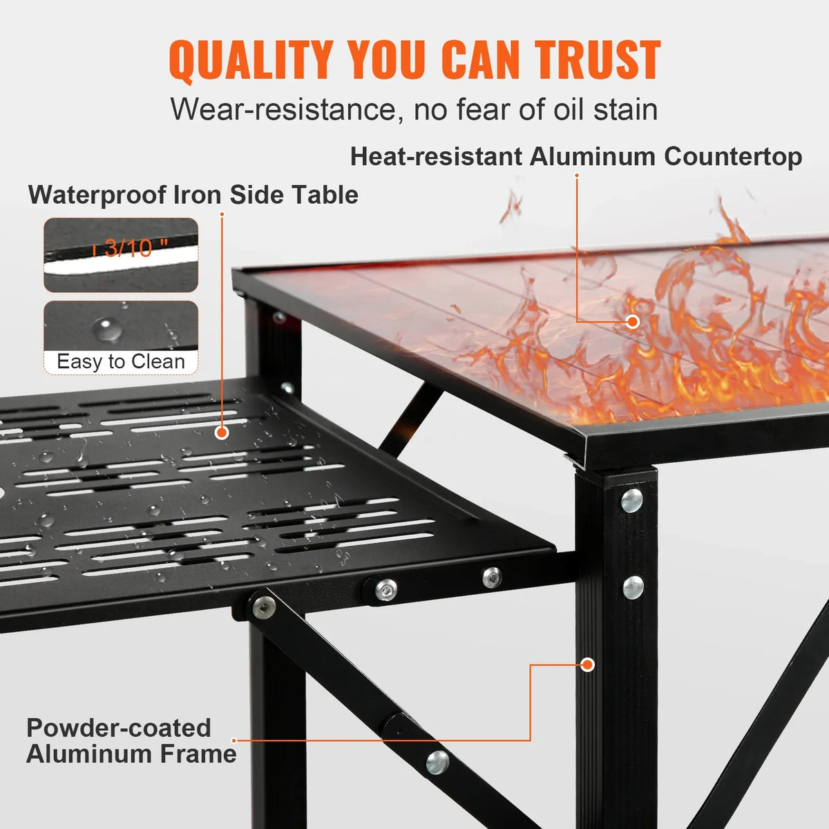 SKYSHALO Folding Portable Cook Station 5 Tables & 2 Shelves Camping Kitchen Table