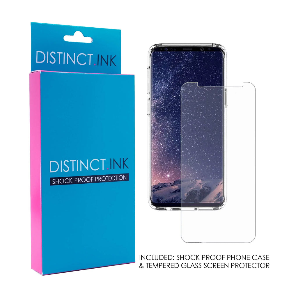 DistinctInk Clear Shockproof Hybrid Case for  Galaxy S9 (5.8" Screen) - TPU Bumper, Acrylic Back, Tempered Glass Screen Protector - Your Faith Can Move Mountains