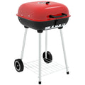Outsunny Portable Charcoal Grill with Wheels Bottom Shelf for Picnic, Red