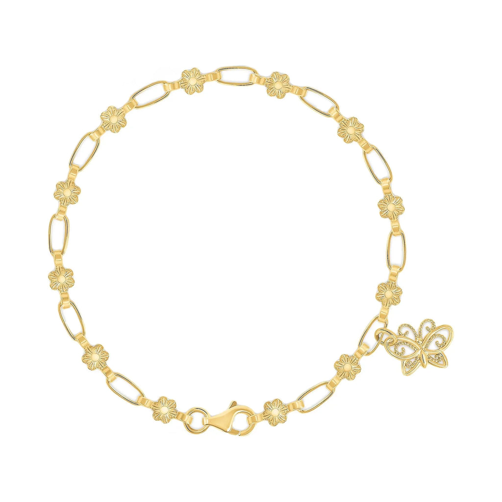 Kristen Kesho Sterling Silver, 18 Karat Gold-plated Butterfly Charm Bracelet for Kids 6"