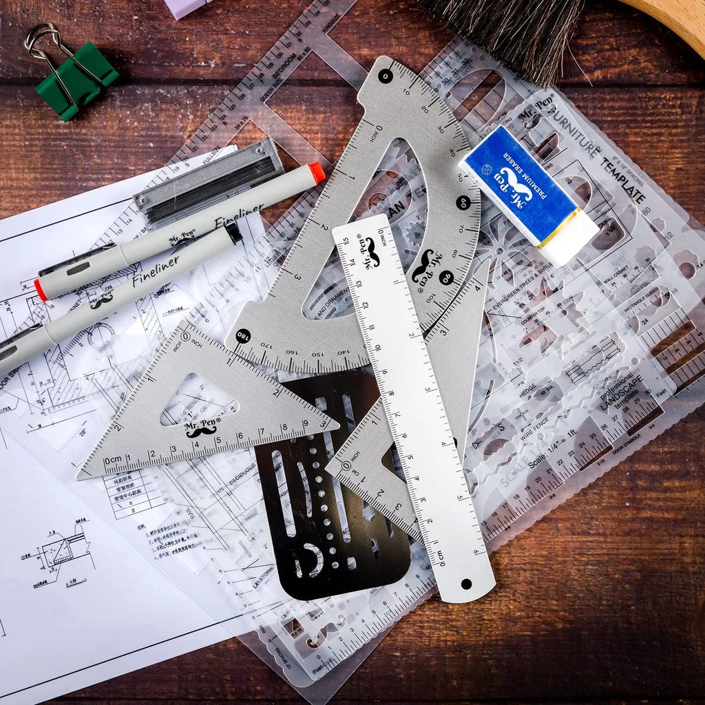 Pen- Architect Set, Professional Geometry Set, 17 Pcs, Compass and Protractor Set, Drafting Tools. Mr