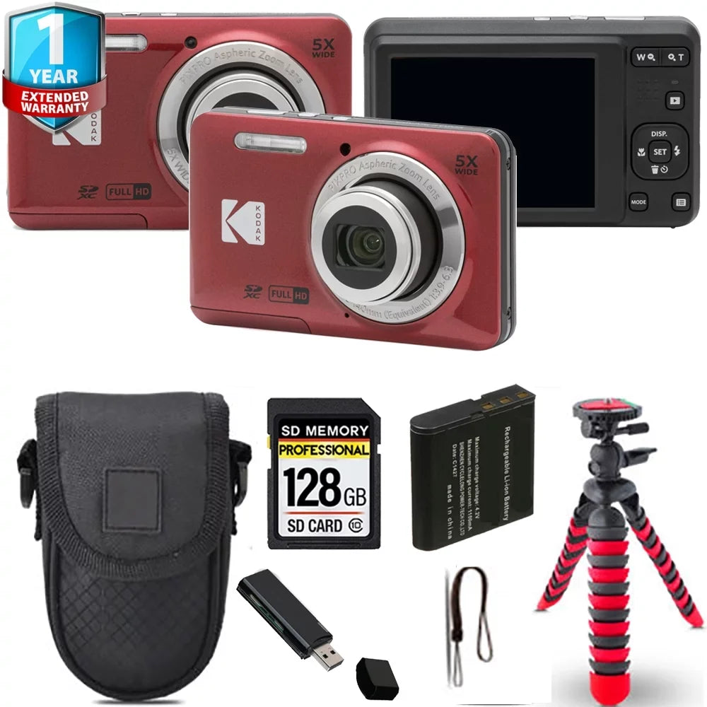 Kodak PIXPRO FZ55 Digital Camera (Red) + Spider Tripod + Case+ 1 Yr Warranty