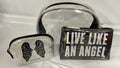 Victoria's Secret Live Like An Angel Wings Clear and Black Sequin Shimmer 3 Piece Cosmetic Makeup Bags Fashison Show London Limited Edition