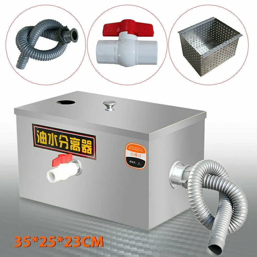 Miumaeov Stainless Steel Grease Trap Commercial Kitchen Wastewater Oil-aqua Interceptor Grease Trap Interceptor with Removable Fine Mesh Filter