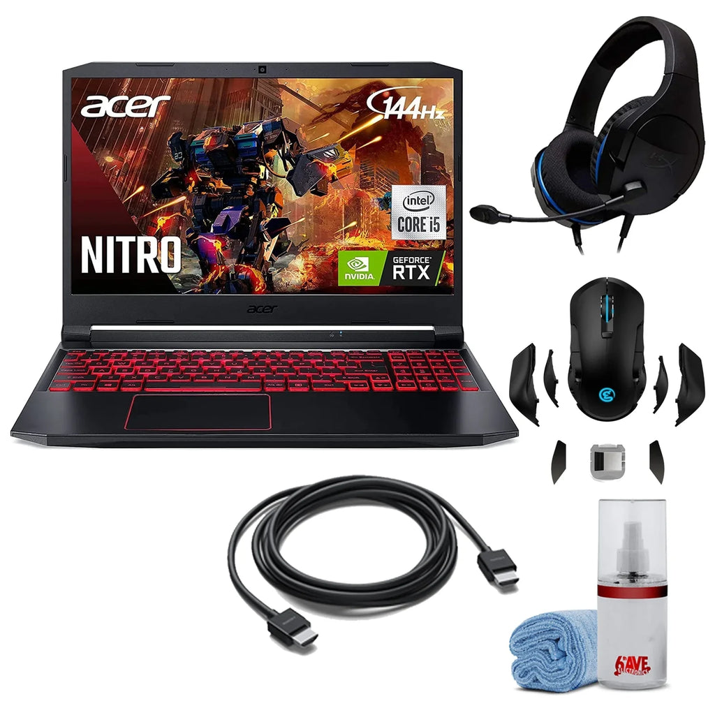 Nitro 5 15.6-Inch 144hz IPS Gaming Laptop + High premium 6ft HDMI Cable + LCD Screen Cleaner + Wired Stereo Gaming Headset + Gaming Mouse