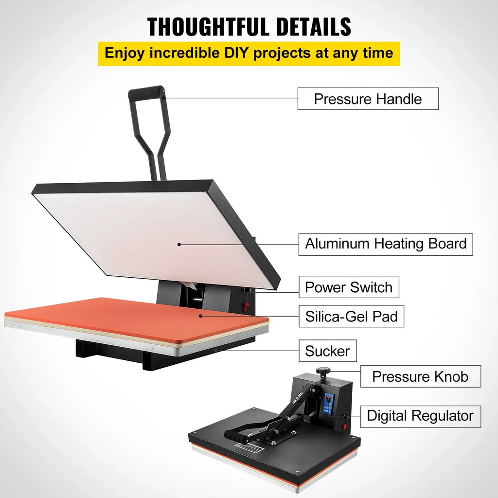 VEVOR 16x24 Heat Press Machine 1700W Power, Industrial Sublimation Printer for TShirt and Heat Transfer Vinyl, Easy to Use Digital Heat Press Black