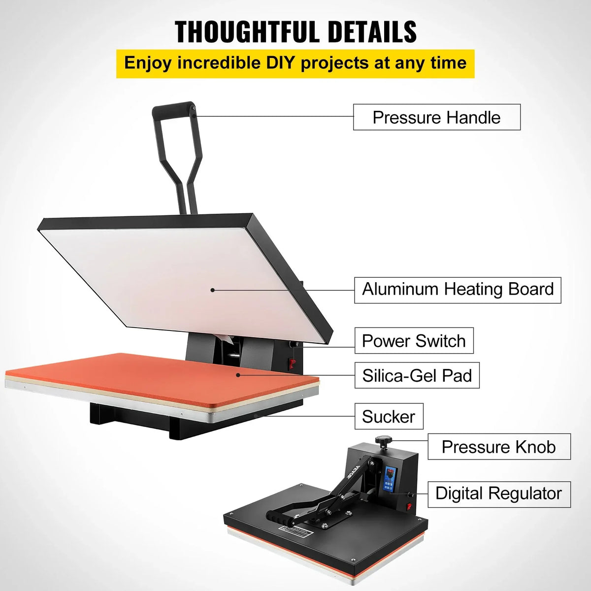 VEVOR 16x24 Heat Press Machine 1700W Power, Industrial Sublimation Printer for TShirt and Heat Transfer Vinyl, Easy to Use Digital Heat Press Black