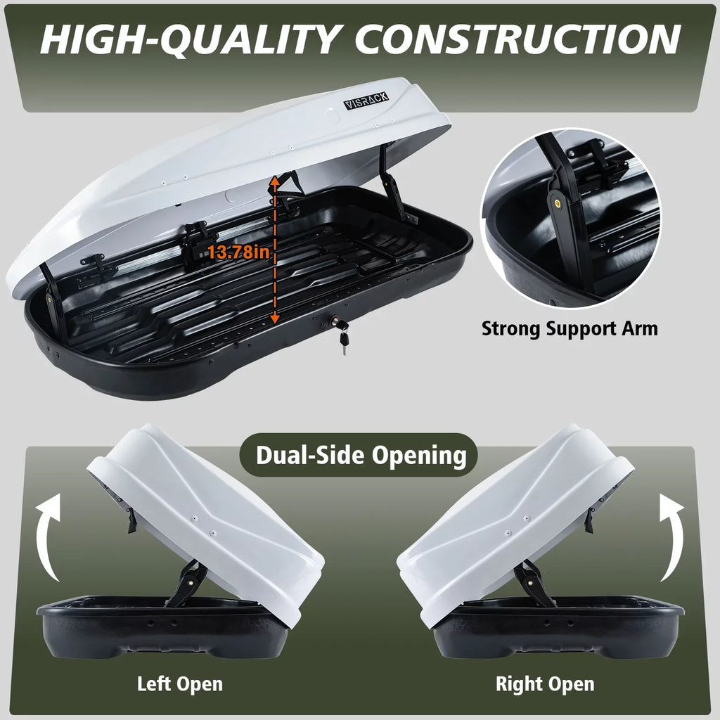 Large Rooftop Cargo Carrier Hard Shell Rooftop Cargo Box with Double Locks, 13 ft³ Waterproof Cargo Box for SUV Rooftop 56.3" L x 30.3" W x 13.8" H, White