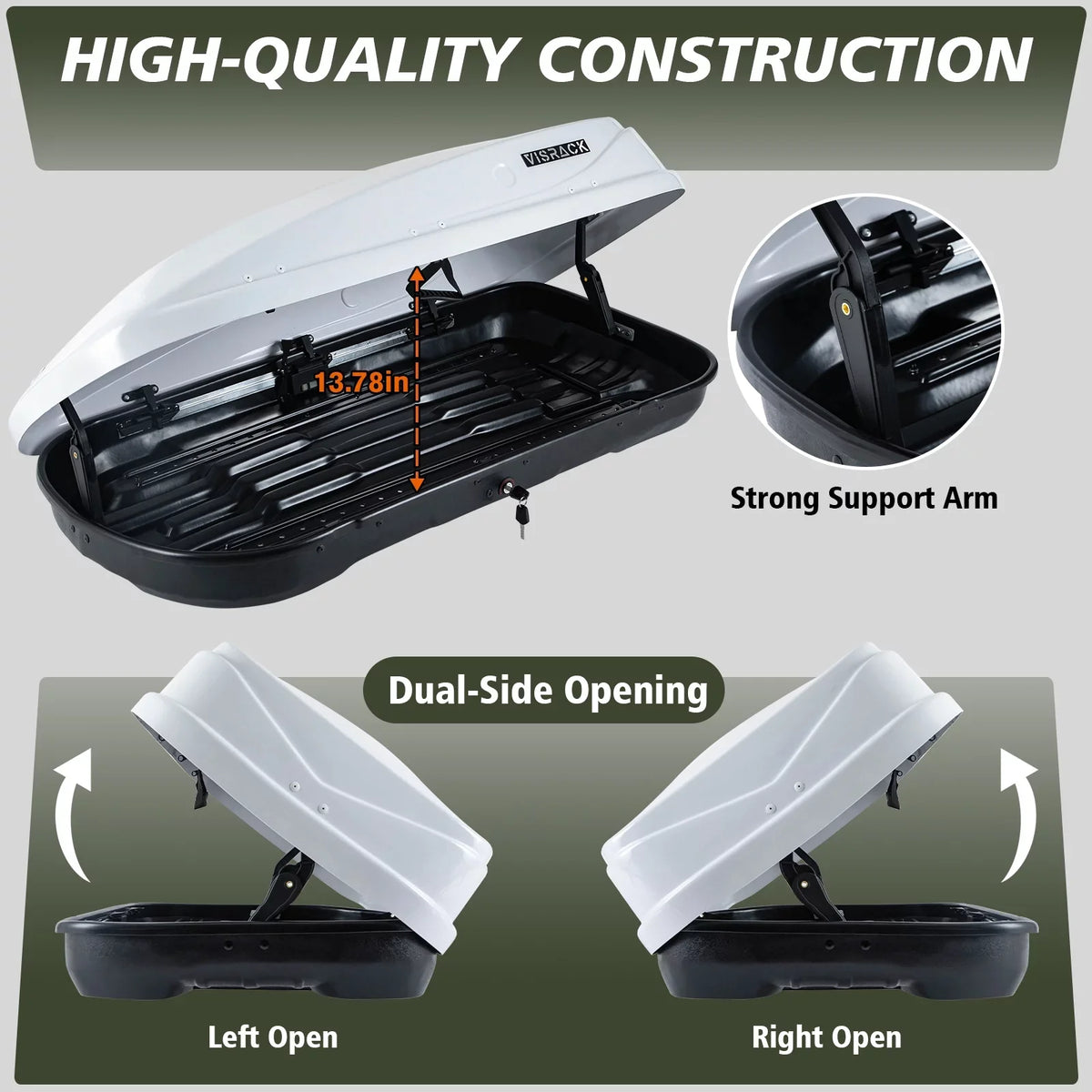 Large Rooftop Cargo Carrier Hard Shell Rooftop Cargo Box with Double Locks, 13 ft³ Waterproof Cargo Box for SUV Rooftop 56.3" L x 30.3" W x 13.8" H, White