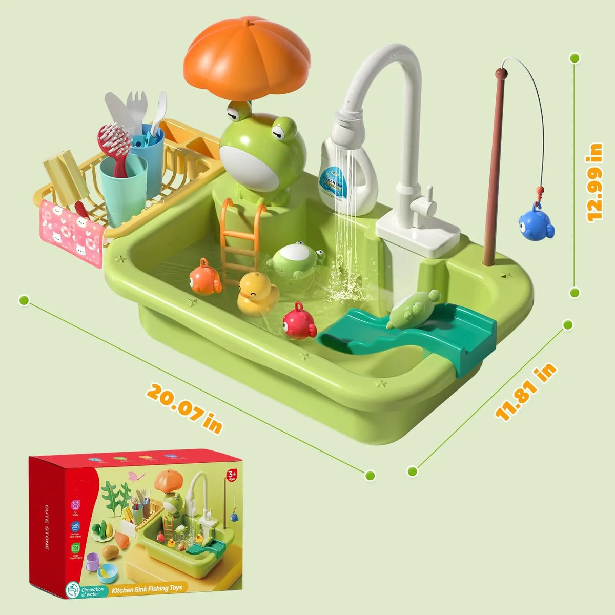 Play Sink with Running liquid, Kitchen Sink Toys with Upgraded Electric Faucet, Play Kitchen Toy Accessories, Pool Floating Fishing Toys for liquid Play, Kids Role Play Dishwasher Toy