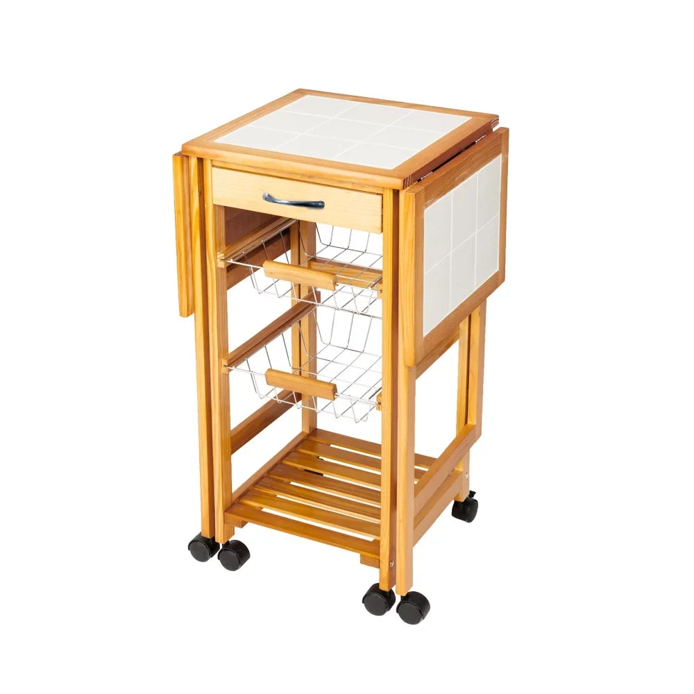 Zimtown  Drop Leaf Kitchen Island Trolley Cart with Storage Drawers Basket,Folding Rolling Protable