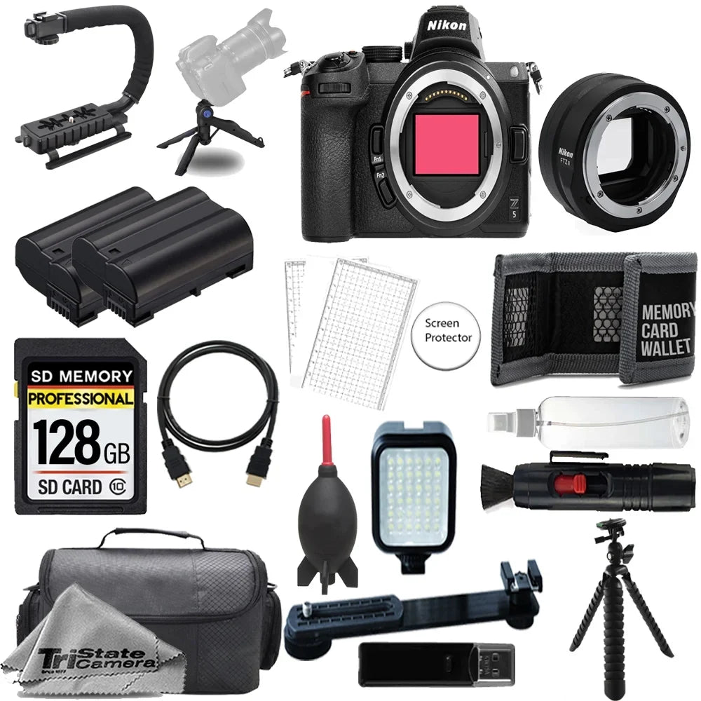 Z5 Mirrorless Digital Camera (Body) w/  FTZ II Mount Adapter+ 128GB + Extra Battery+ LED Flash- ULTIMATE Kit