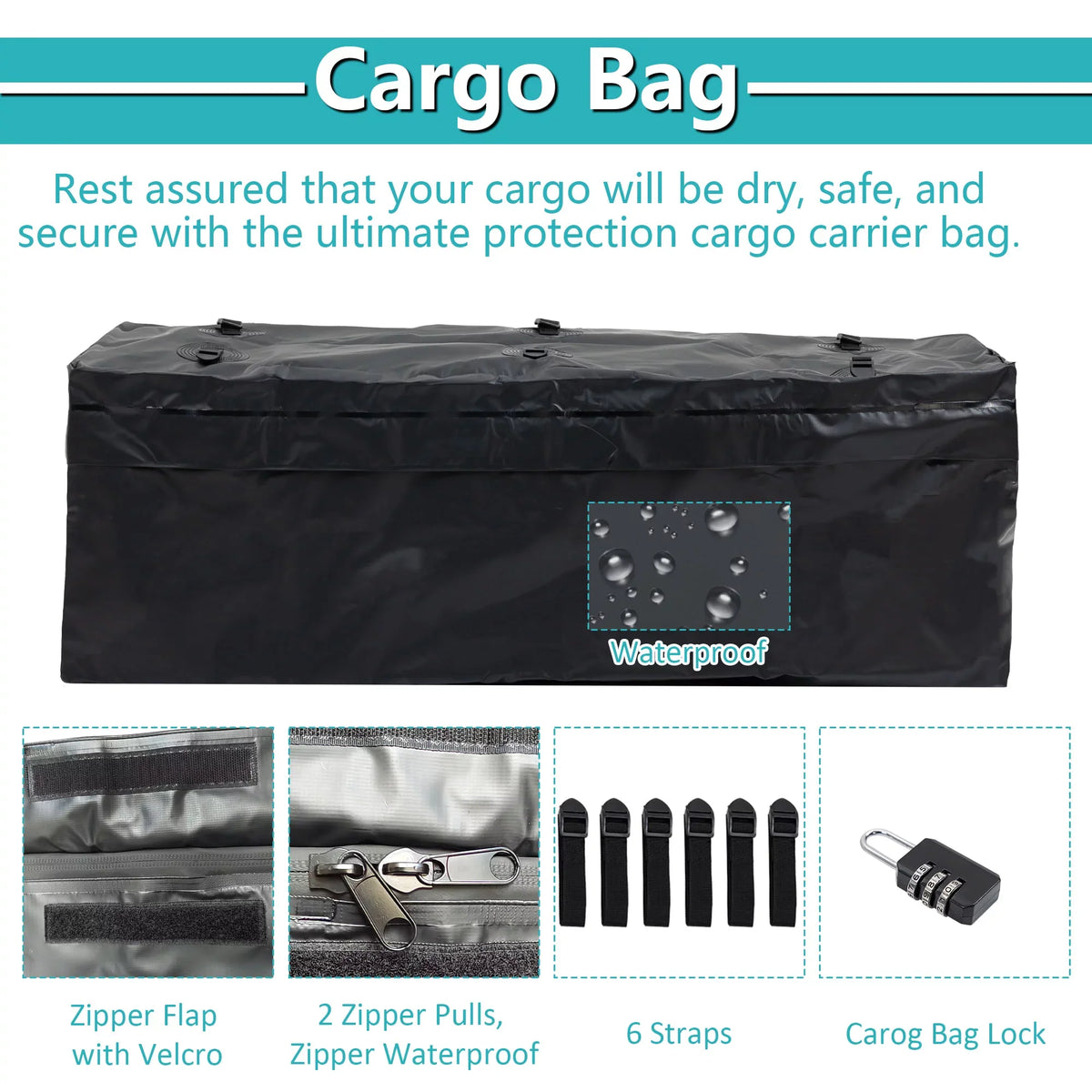 60" x 24" x 6" Hitched Mounted Folding Cargo Basket with Cargo Net, 500lb Capacity for Car SUV Truck Trailer, Black