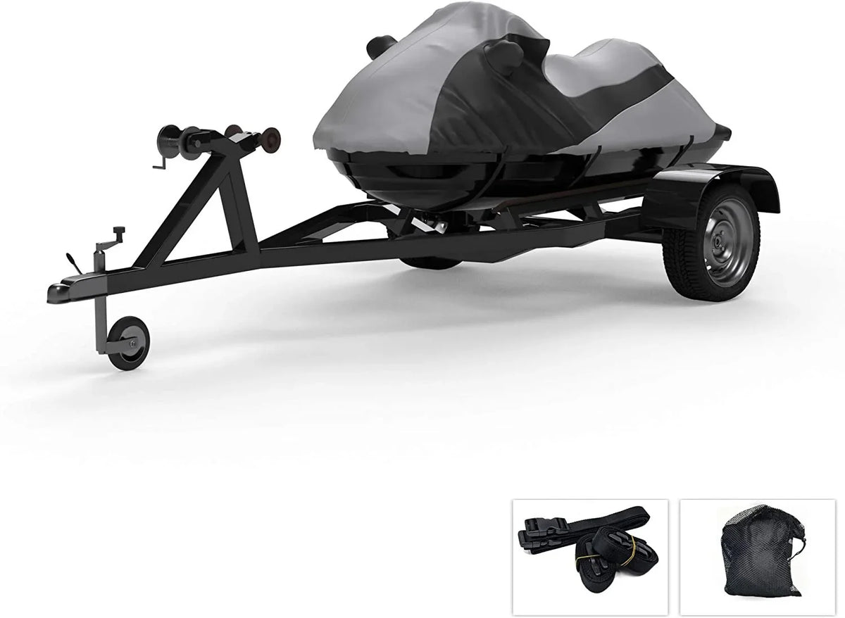 Custom Fit Weatherproof Jet Ski Covers Full for Yamaha Waverunner FX Cruiser/HO/SHO/FX HO 2007-2008 - Gray/Black - Trailerable - All elements - Rain & Sun - Free Trailer Straps & Bag