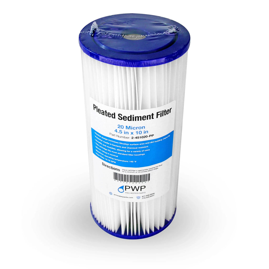 Pleated Poly Sediment aqua Filter Cartridge 10x4.5" 20 Micron 20 Pack