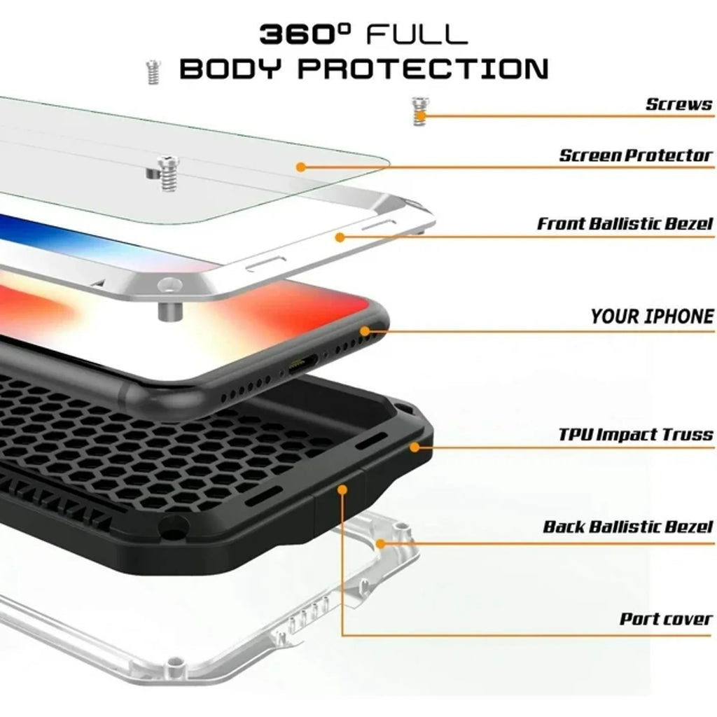 Gorilla Glass Aluminum Metal iPhone XS Max Case (Silver) Heavy Duty Military Grade Shockproof and Scratch protected Protection, Rugged Outdoor Travel
