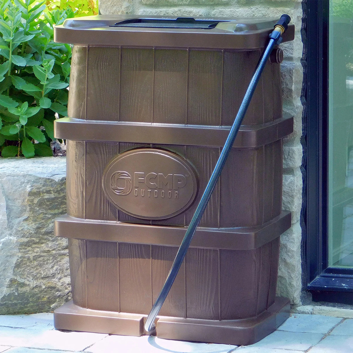 FCMP Outdoor WG4000-GRY Home Outdoor Wood Grain Rain liquid Catcher Barrel