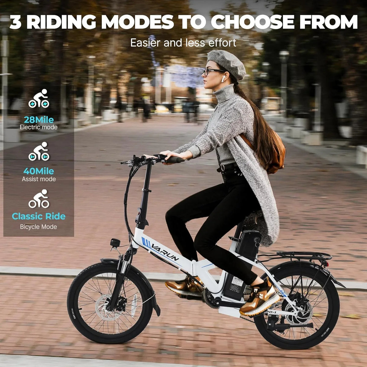 VARUN Electric Bike - 500W Folding Ebike with Stylish 20" Wheels, 48V Lithium Battery for 40 Miles Range and 20MPH Speed