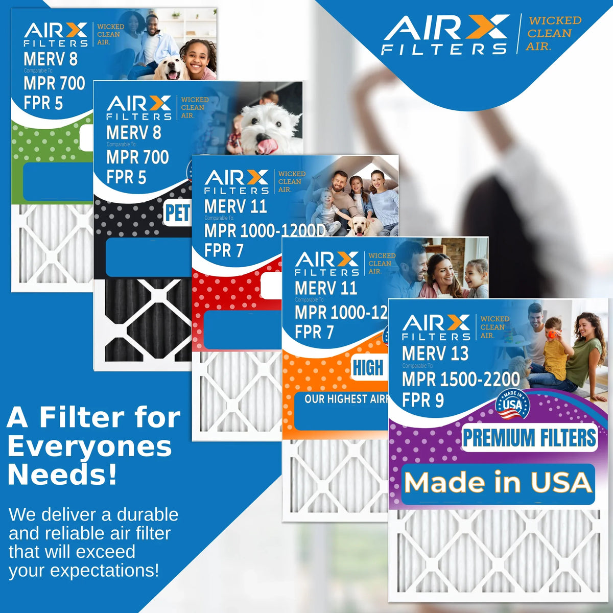16x20x5 Air Filter MERV 8 Comparable to MPR 700 & FPR 5 suitable with Honeywell FC100A1003 Premium USA Made 16x20x5 Furnace Filter 2 Pack by AIRX FILTERS WICKED CLEAN AIR.