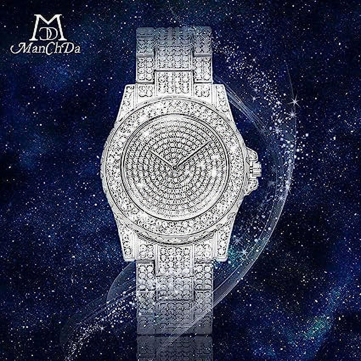 ManChDa Diamond Watch Silver Watch for Women Men Rhinestone Watches Ice Out Watch Full Diamonds Watch Quartz Crystal Stainless Steel Gold Watch Women Men Wrist Watch