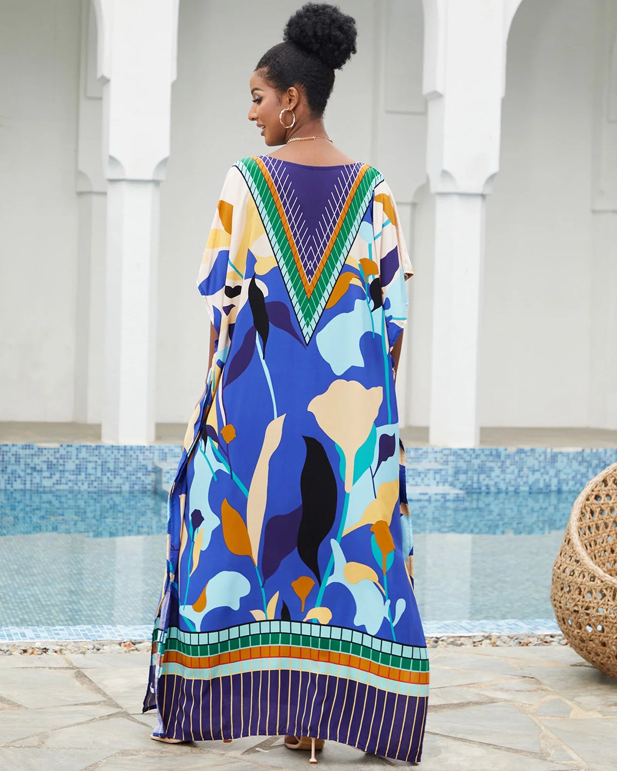 Edolynsa Bohemian Kaftan Dresses Plus Size Swimwear Bikini protector Up Casual Beachwear Long Tops