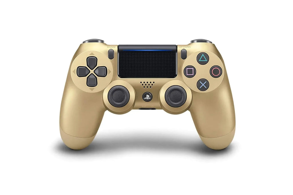 Pre-Owned  Dual Shock Gold Gaming Controller For PS4 Console + Wired Earbuds BOLT AXTION Bundle (Refurbished: Like New)