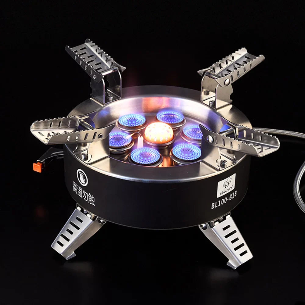 Windproof Seven core Gas Stove, 18000W High  Camping Stove, Foldable Backpacking Stove, Fishing Hiking Traveling