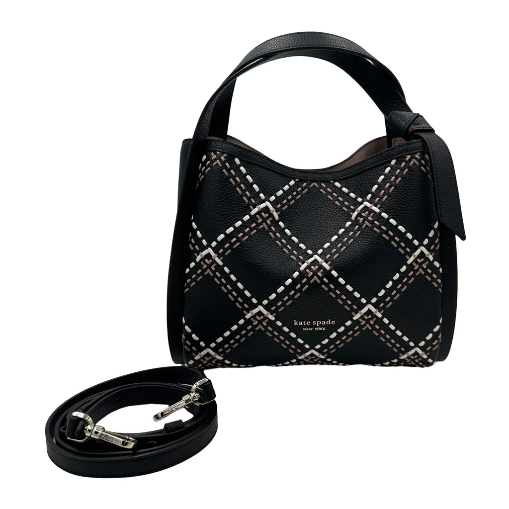 Kate Spade Knott Plaid Stitched Medium Crossbody Tote - Black