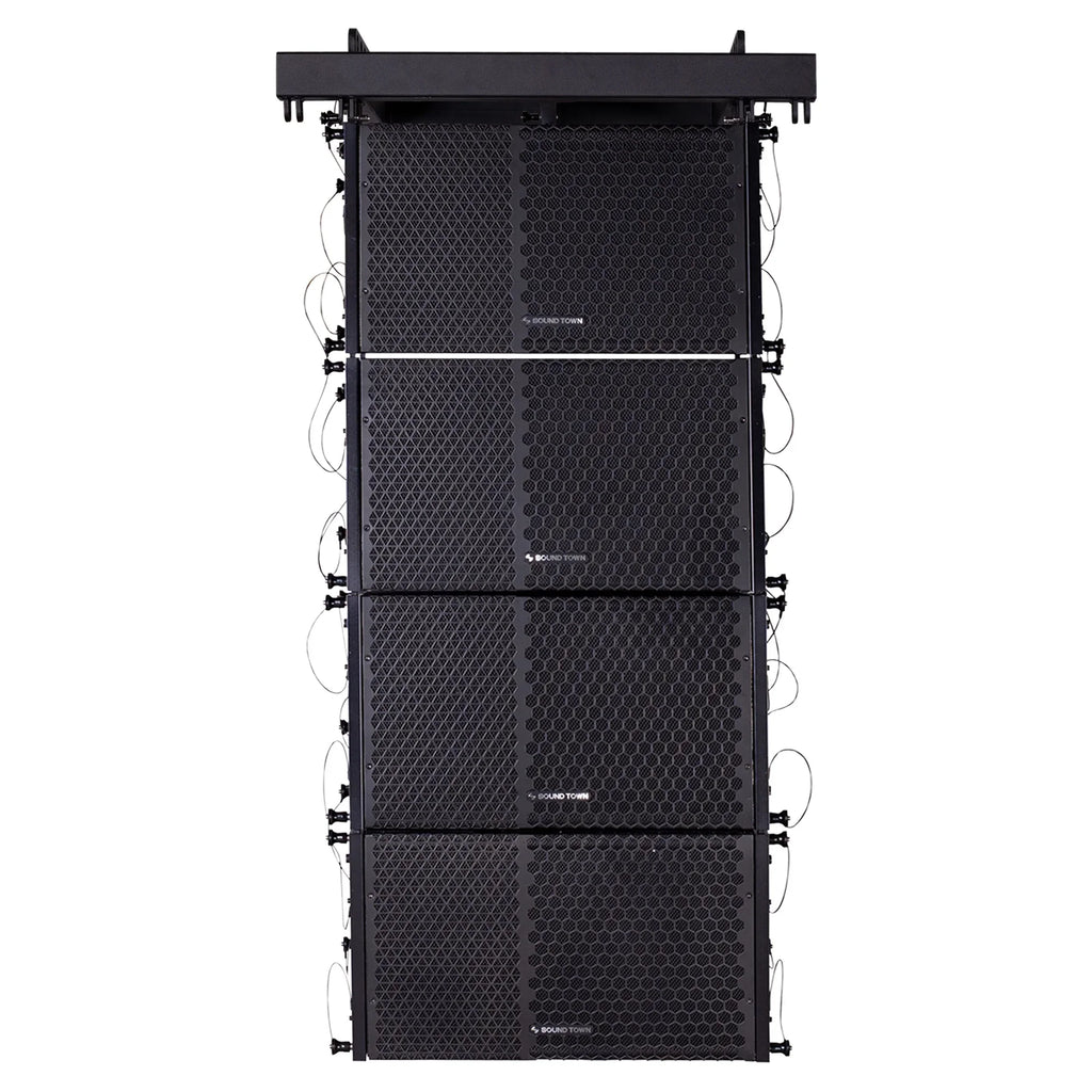 Sound Town ZETHUS Series Line Array Speaker System with Four Compact Powered 1 X 10-inch Line Array Speakers, Black for Stages, Clubs, Bars, Restaurants, Churches and Schools