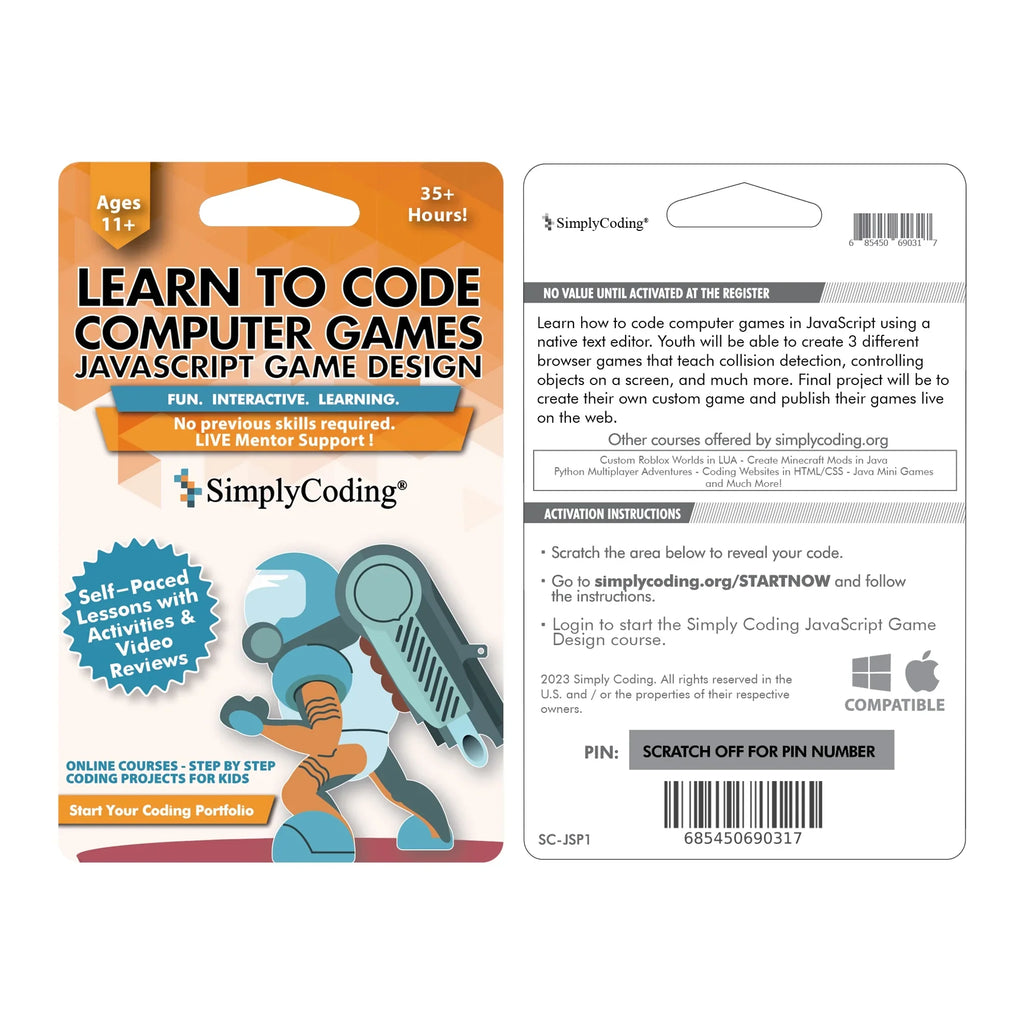 Simply Coding for Kids – Learn to Code in JavaScript Computer Programming Courses – Video Game Design Learning Code for Kids Ages 11-18
