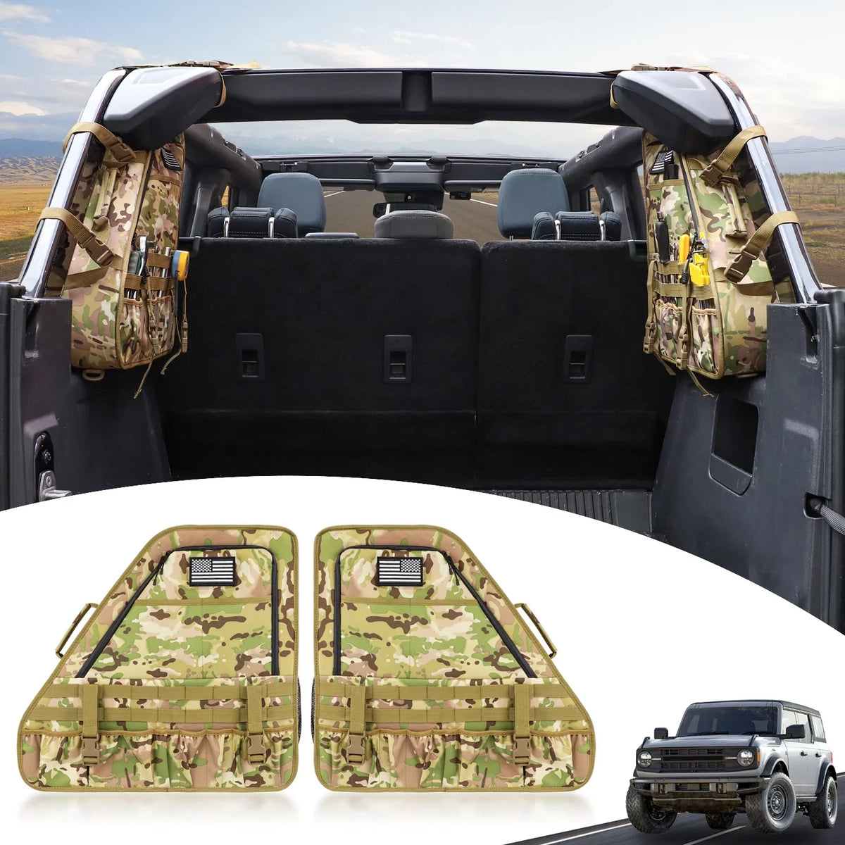 KOLEMO 2Pcs Roll Bar Storage Bag Cage Multi-Pockets For  Bronco 4 Doors Accessories