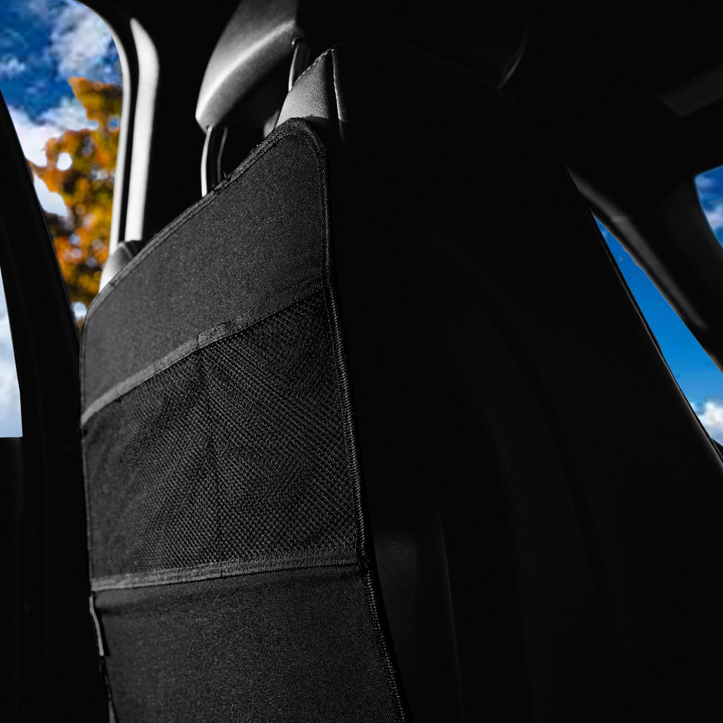 Gorla Gear Black Heavy Duty Kick Mats Back Seat Protector 2 Pack Car Seat Organizer Protection from Booster Seat Baby Toddler Kids Kicking Upgraded elastic Hooks Universal Fit in Auto Trucks Vans SUV